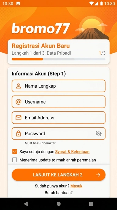 Tampilan halaman daftar bromo77